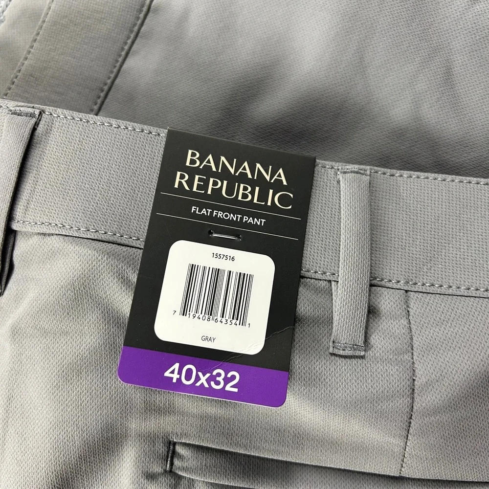 Banana Republic Flat Front Pants Mens 40x32 Gray Performance‎ Trousers Chino New